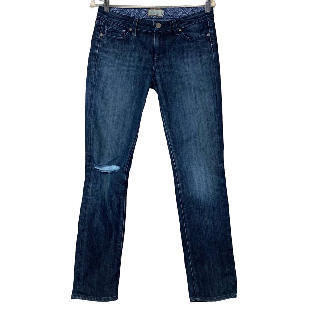 Paige Skyline Ankle Peg Skinny Jeans Ripped Knee Distressed Low Rise Dark Sz 28